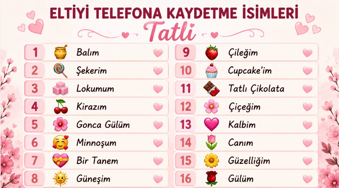 eltiyi telefona kaydetme isimleri