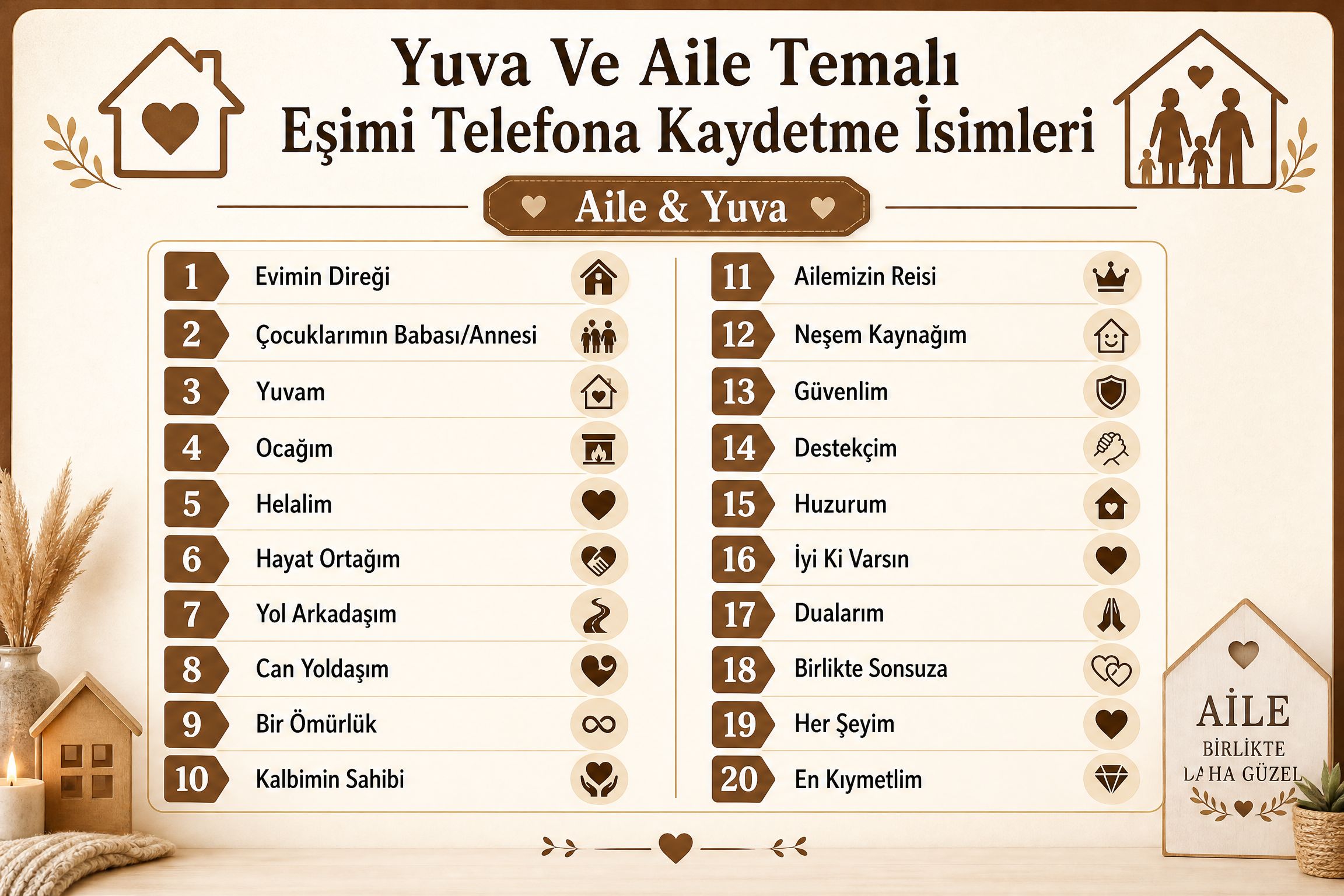 Yuva Ve Aile Temalı Eşimi Telefona Kaydetme İsimleri