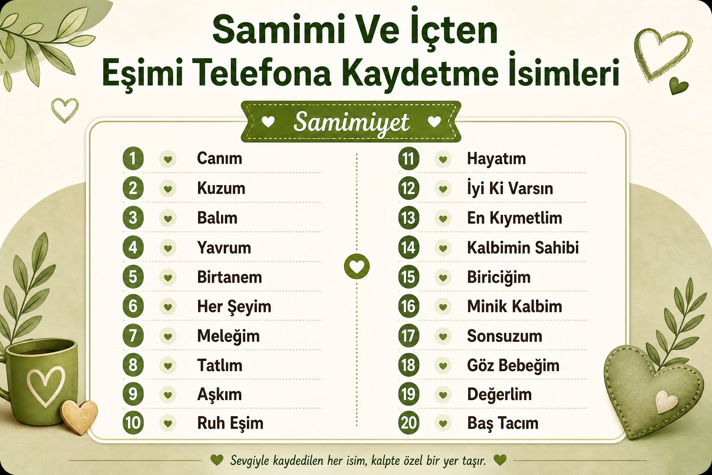 Samimi Ve İçten Eşimi Telefona Kaydetme İsimleri