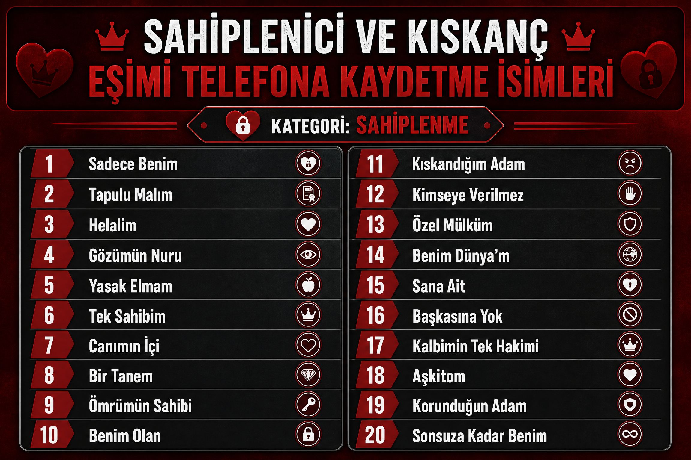 Sahiplenici Ve Kıskanç Eşimi Telefona Kaydetme İsimleri