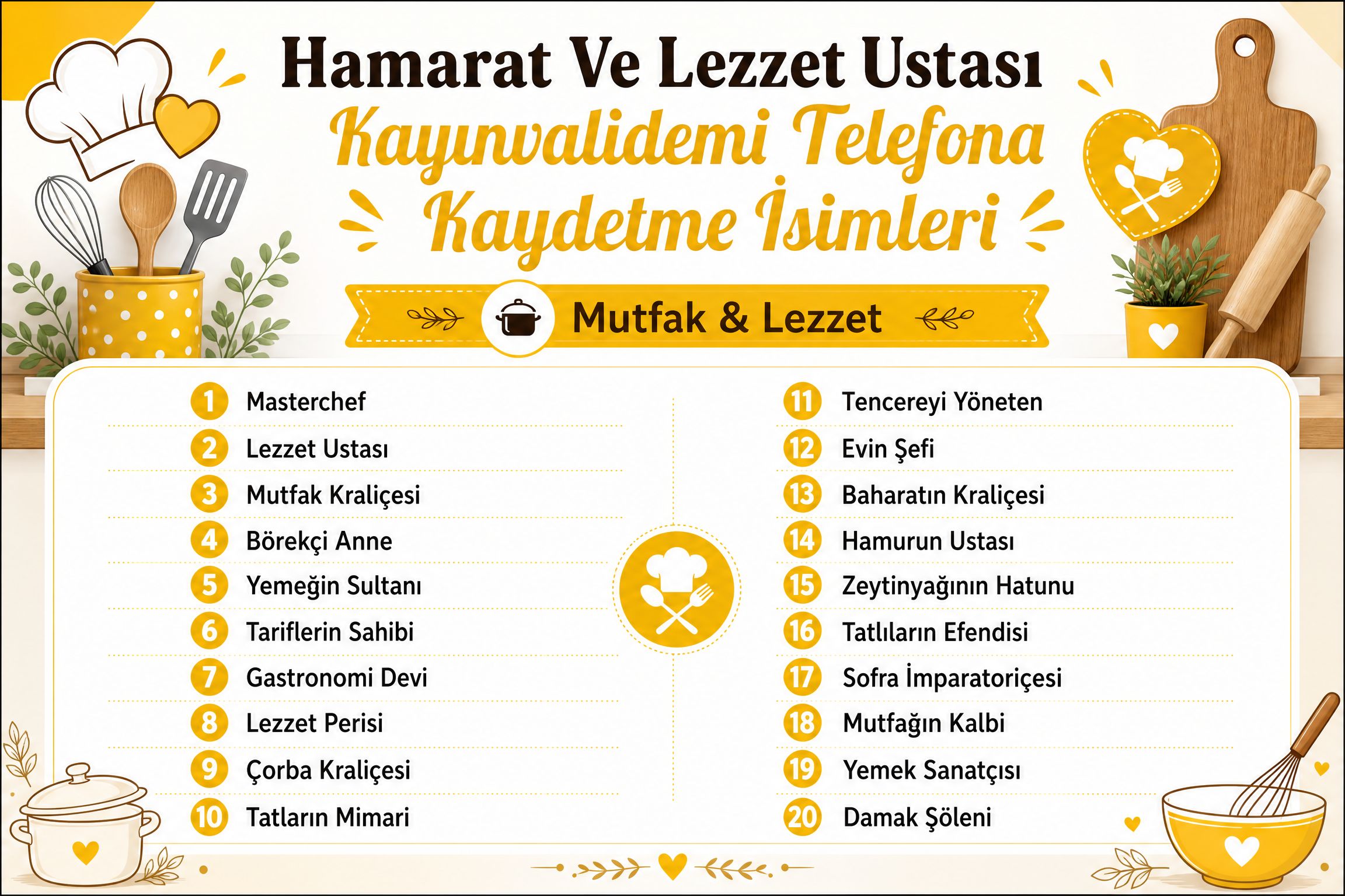 Hamarat Ve Lezzet Ustası Kayınvalidemi Telefona Kaydetme İsimleri