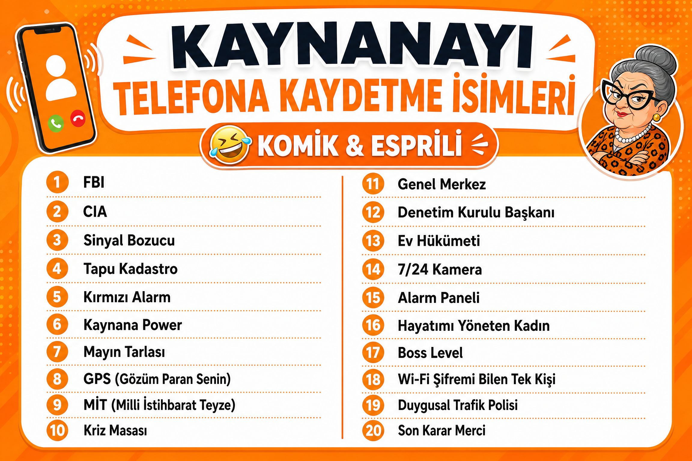 Kaynanayı Telefona Kaydetme İsimleri Komik