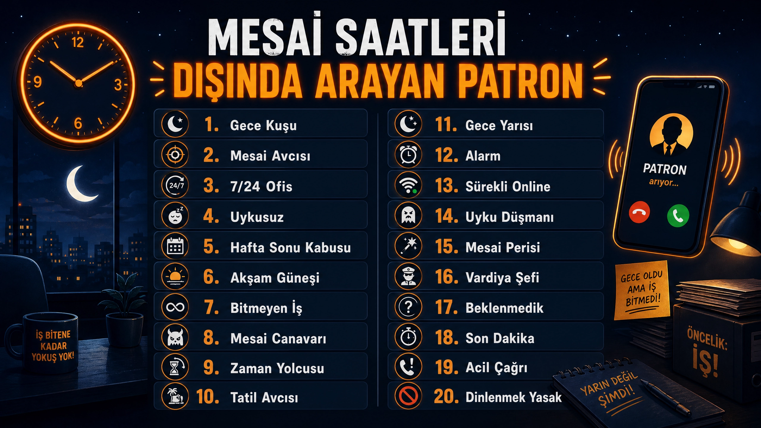 Mesai Saatleri Dışında Arayan patronu telefona kaydetme isimleri