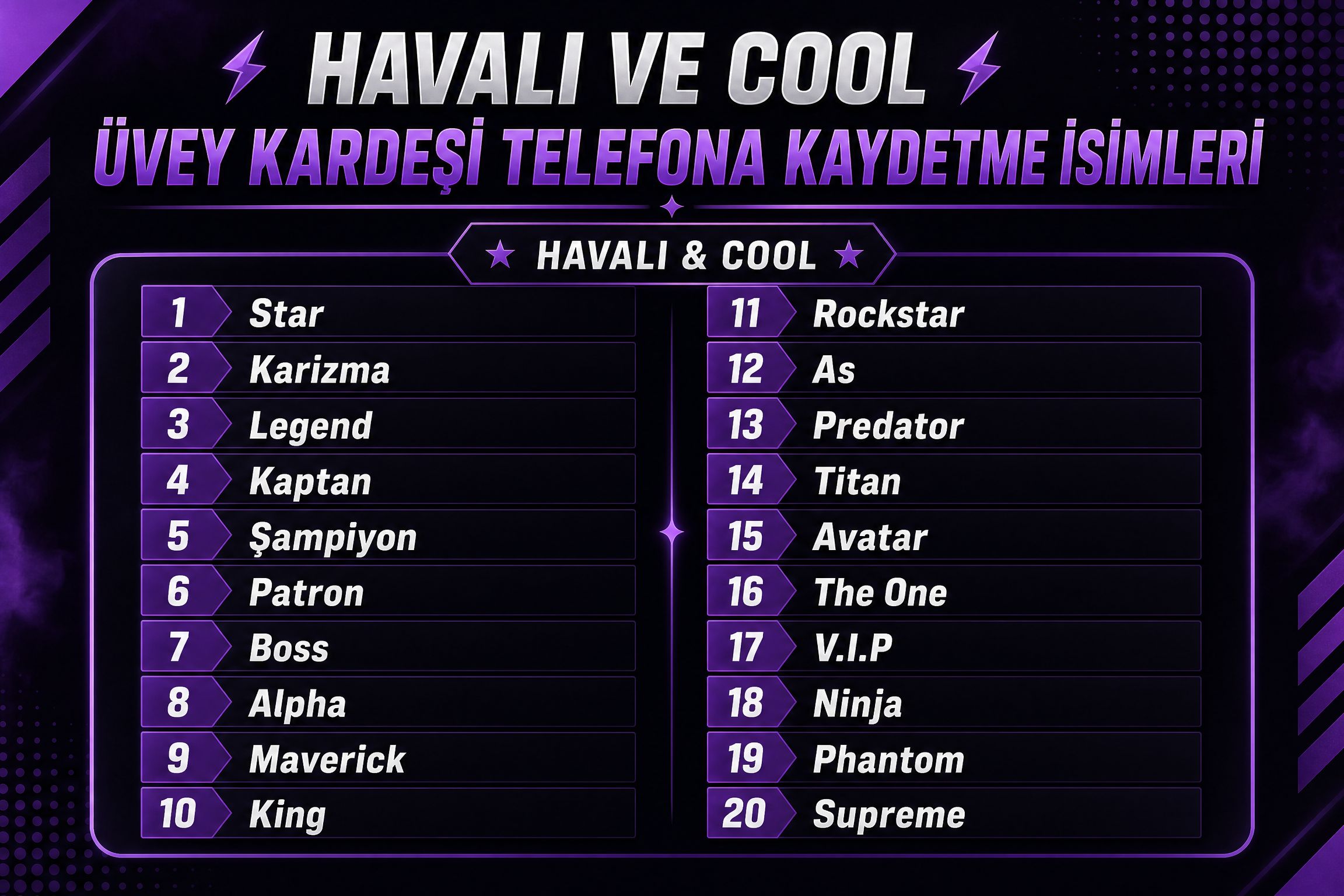 Havalı Ve Cool Üvey Kardeşi Telefona Kaydetme İsimleri